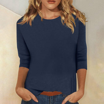 Effortless Blouse for Women with Round Neck Elbow Sleeve Relaxed Casual Style