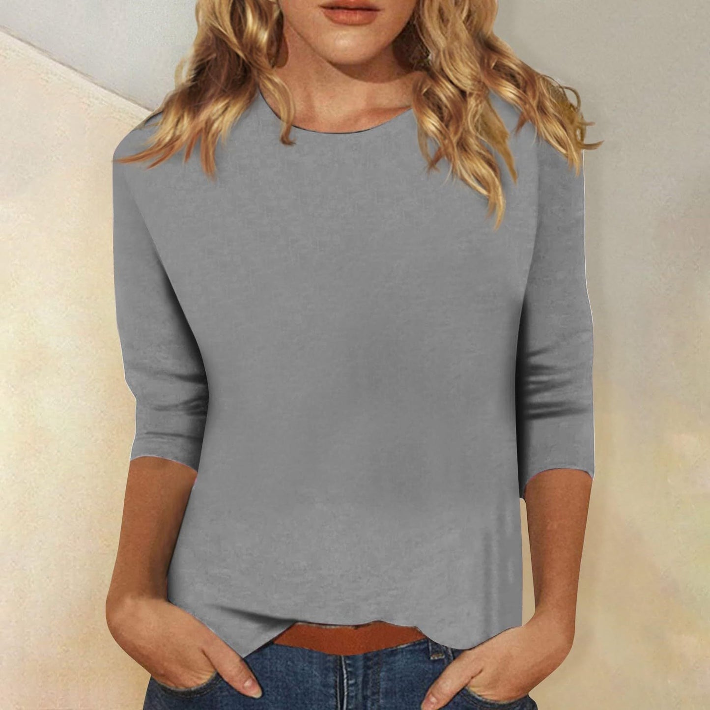 Effortless Blouse for Women with Round Neck Elbow Sleeve Relaxed Casual Style