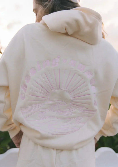 Effortless Graphic Print Hoodie for Women with Drawstring Hood Long Sleeve Oversized Relaxed Style