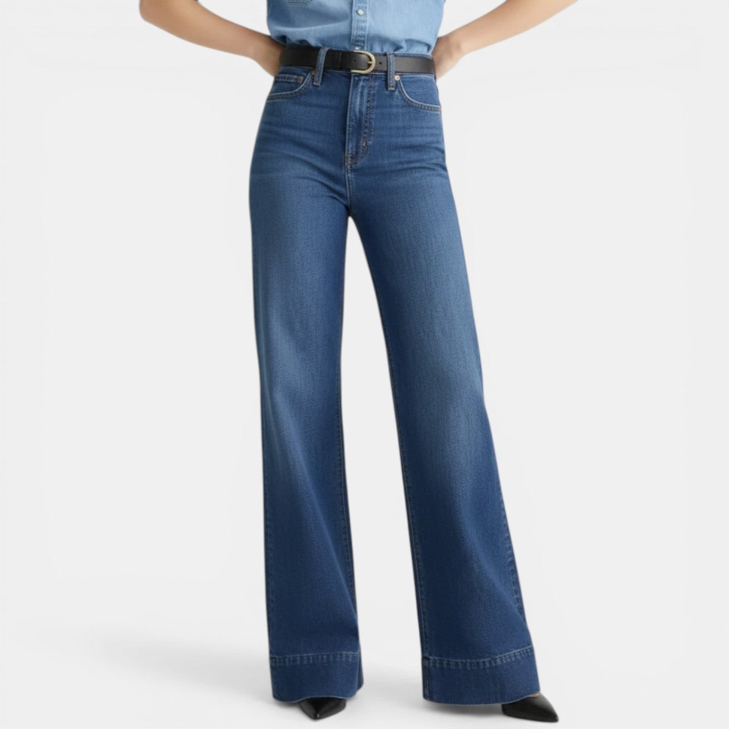 Effortless Denim Wide Leg Jeans for Women with High Waisted Raw Hem Flared Relaxed Style