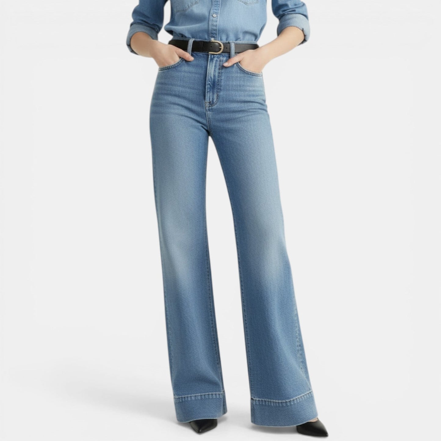 Effortless Denim Wide Leg Jeans for Women with High Waisted Raw Hem Flared Relaxed Style