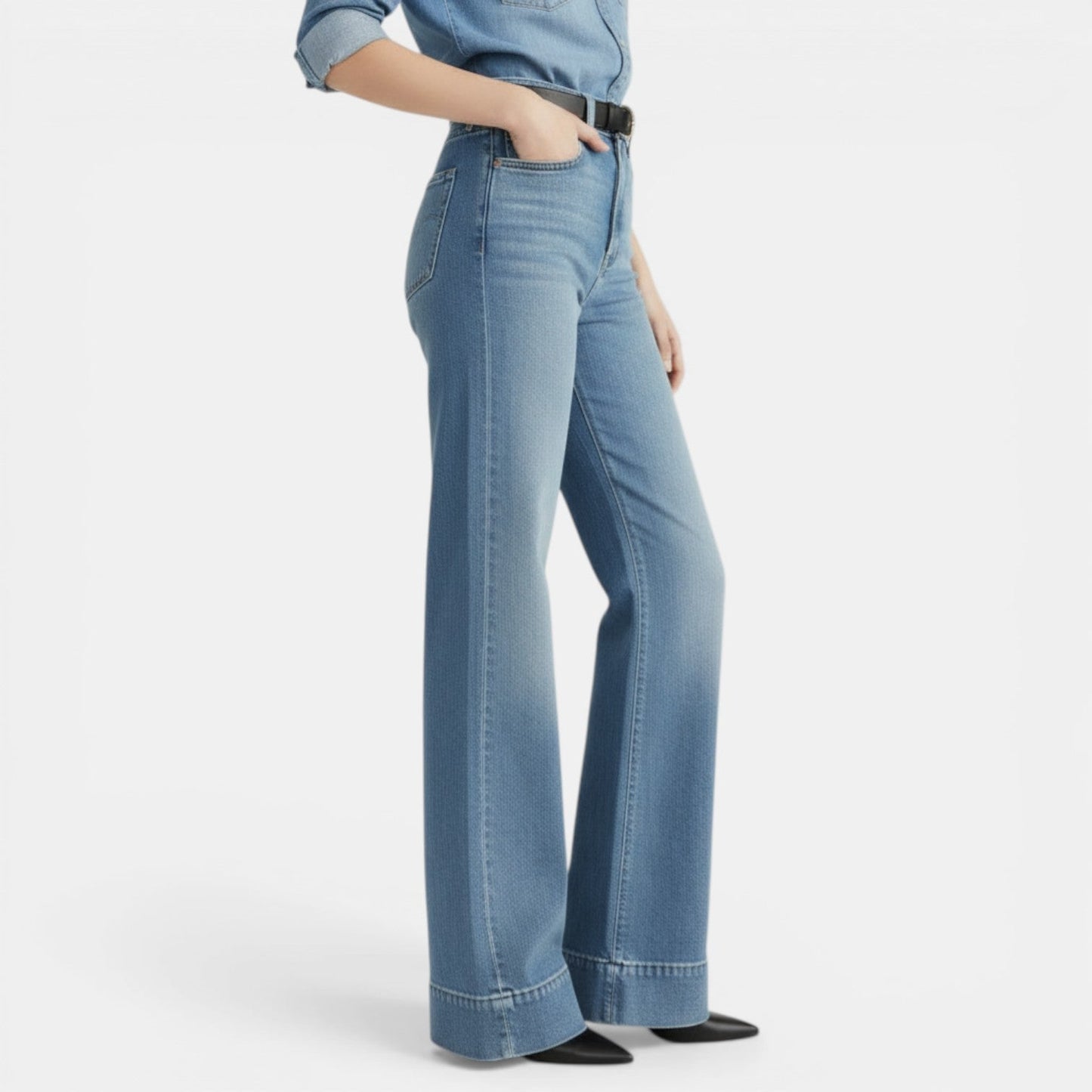 Effortless Denim Wide Leg Jeans for Women with High Waisted Raw Hem Flared Relaxed Style