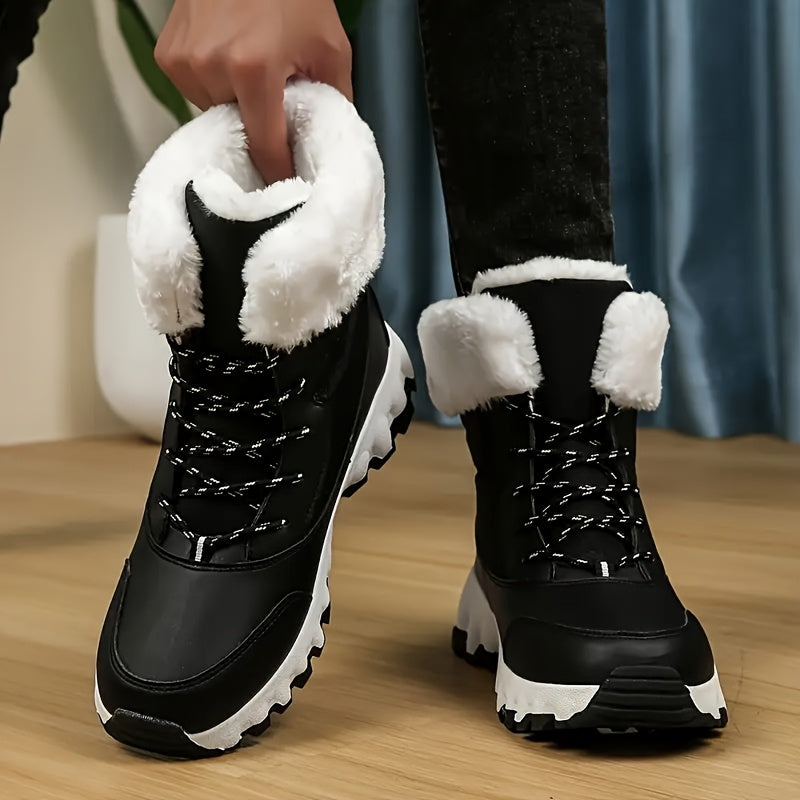 Cozy Lace Up Snow Boots for Women with Plush Cuff Rugged Sole Winter Snowproof Style