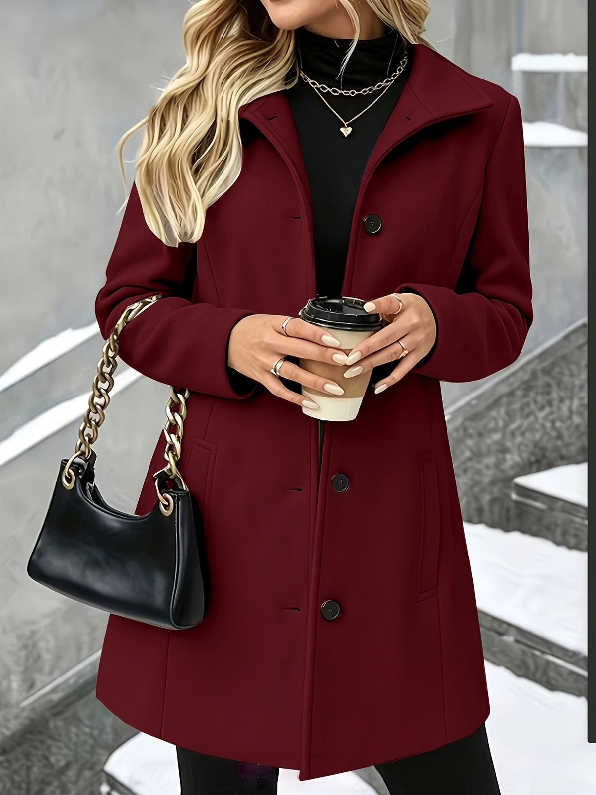 Women's Plaid Stand Collar Wool Coat