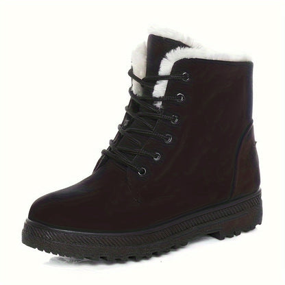 Warm Lace Up Snow Boots for Women with Fleece Cuff Almond Toe Chunky Sole Winter Snowproof Style