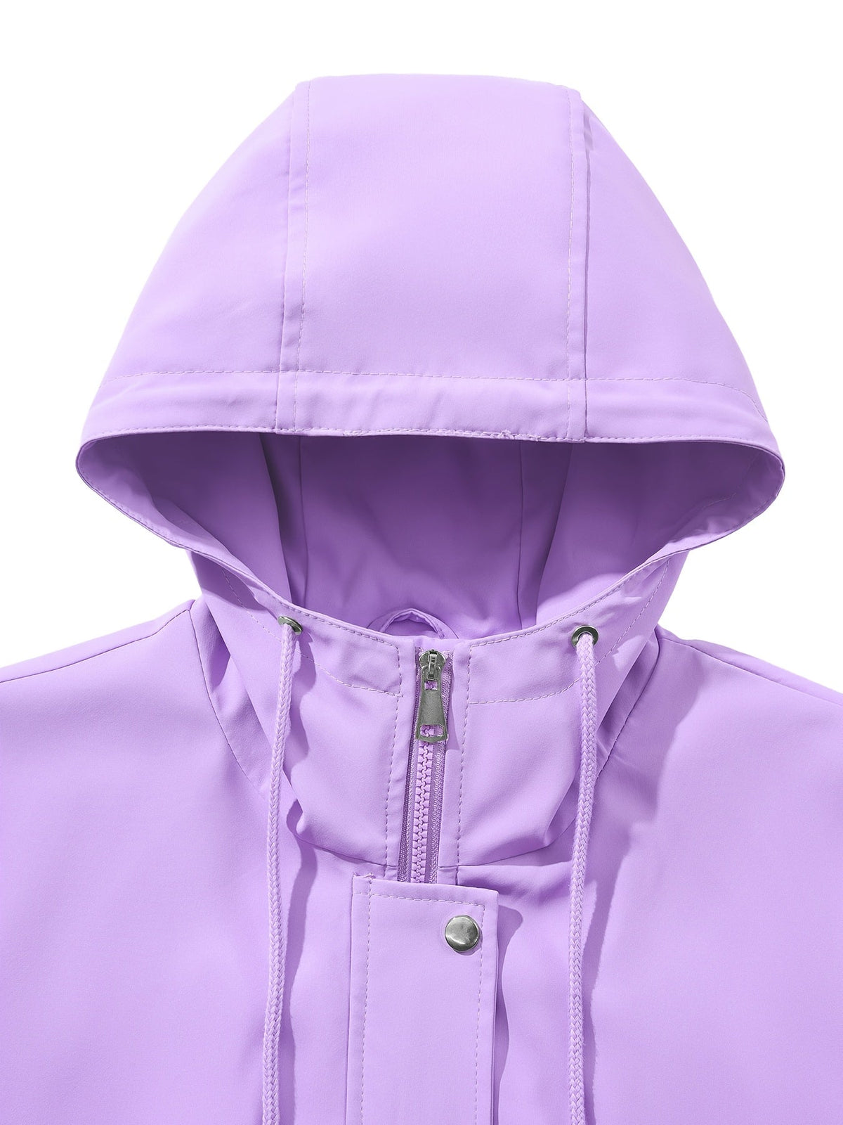 Refined Hooded Rainwear Jacket for Women with Drawstring Waist Front Zip Windbreaker All Weather Style