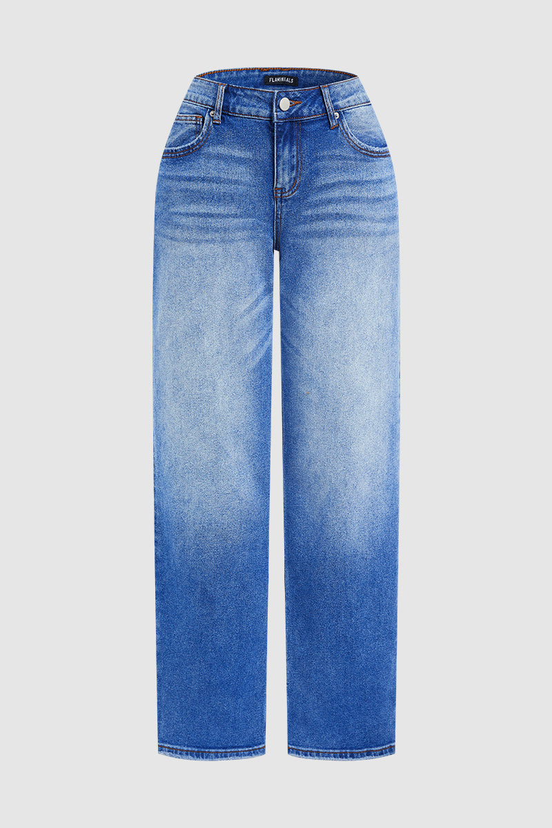 Effortless Wide Leg Jeans for Women with Low Rise Faded Wash Relaxed Casual Style