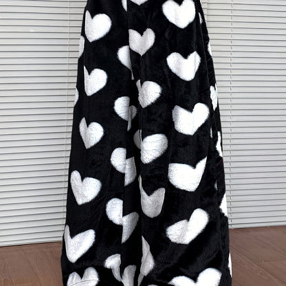 Warm Plaid Plush Sweatpants for Women with Elastic Drawstring Wide Leg Fleece Loungewear Style