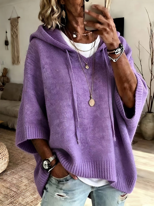 Easy Knit Oversized Hoodie for Women with Hooded Neck Half Sleeve Batwing Easy Style