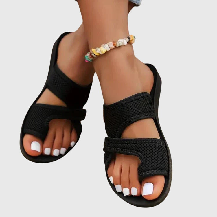 Effortless Mesh Toe Ring Sandal for Women with Crisscross Strap Adjustable Platform Casual Style