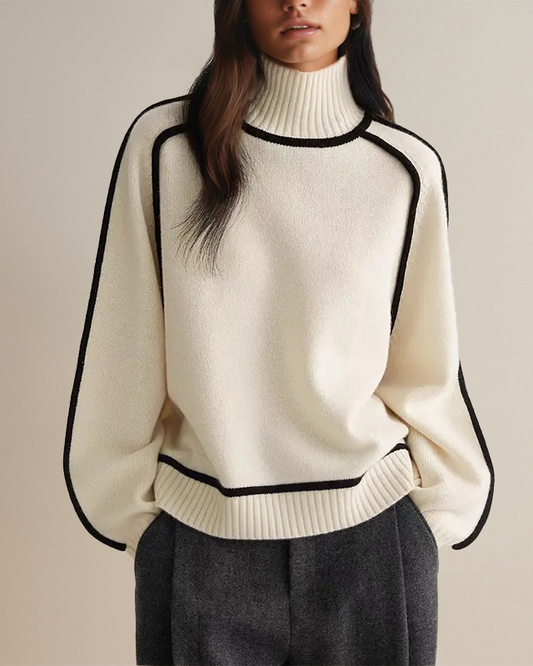 Comfortable Colorblock Sweater for Women with Turtleneck Long Sleeve Raglan Oversized Knit Style