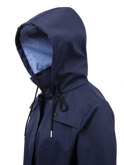 Stylish Hooded Rainwear Jacket for Women with Drawstring Waist Zip Front Long Windbreaker All Weather Style