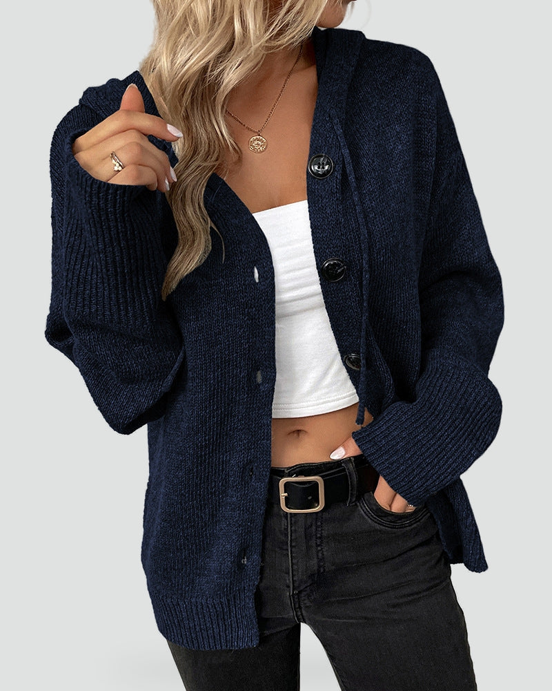 Women's Button Front Hooded Cardigan