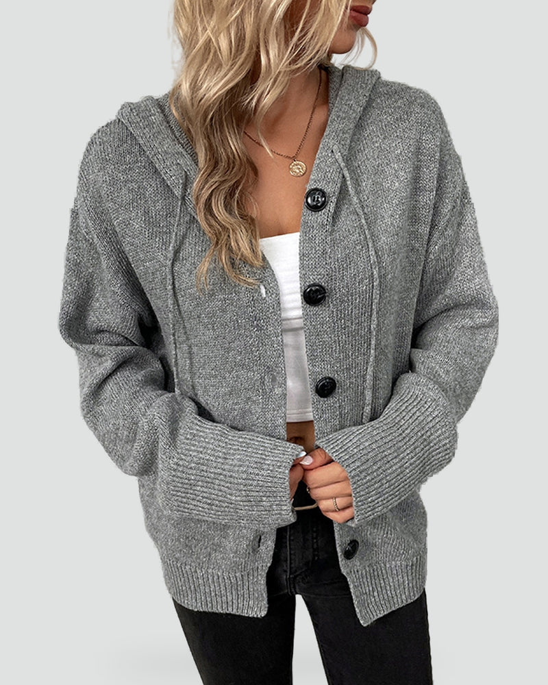Women's Button Front Hooded Cardigan