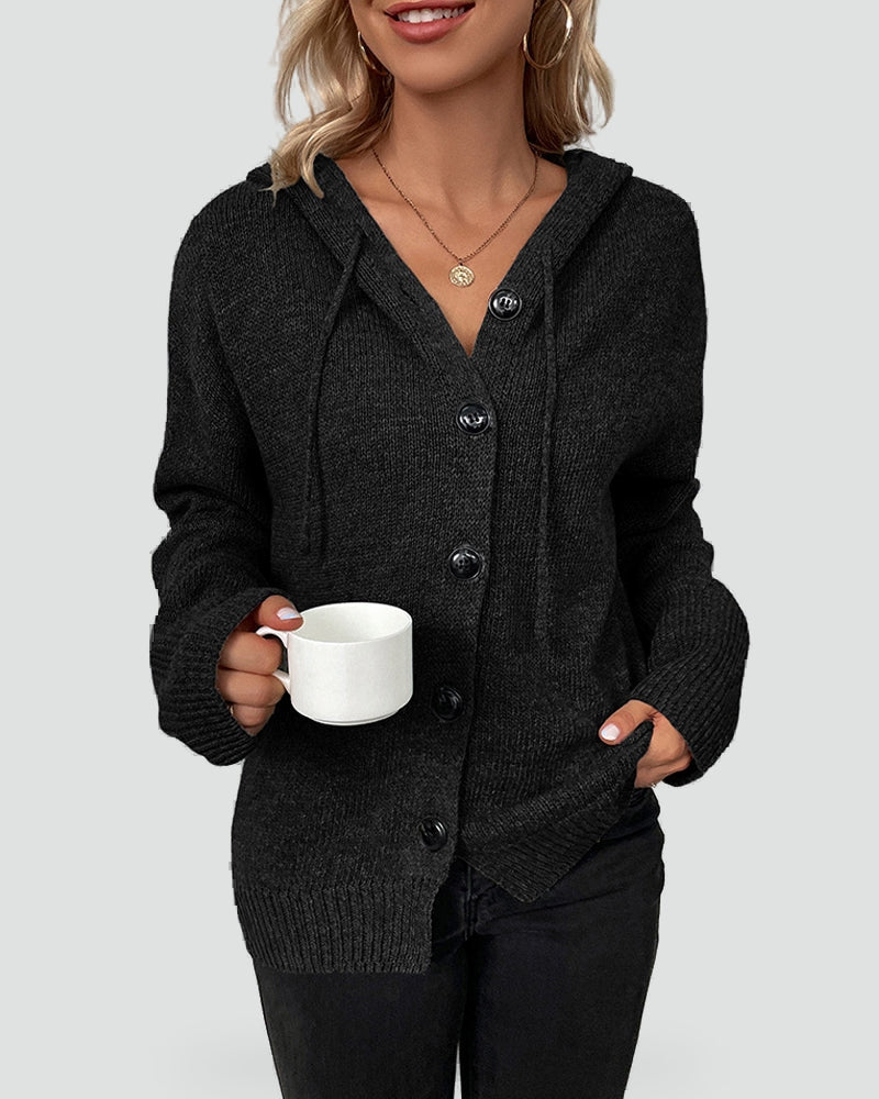 Women's Button Front Hooded Cardigan