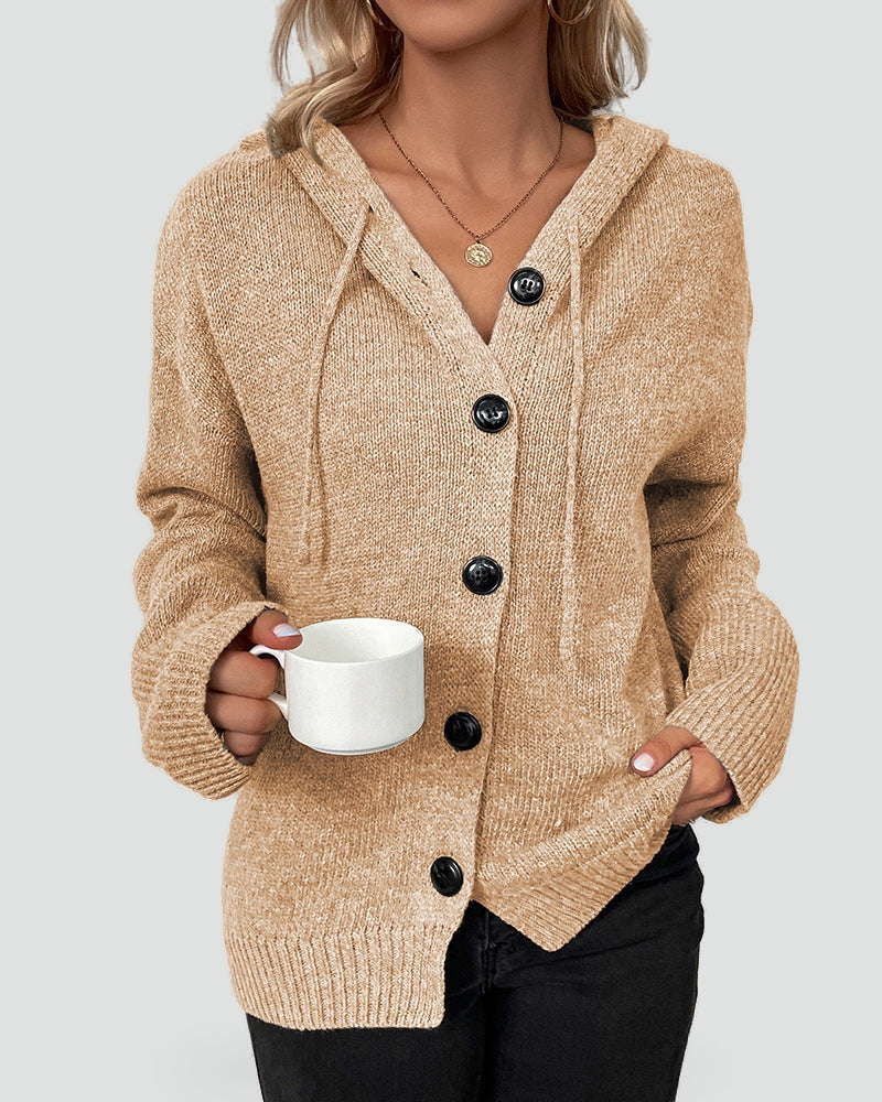 Women's Button Front Hooded Cardigan