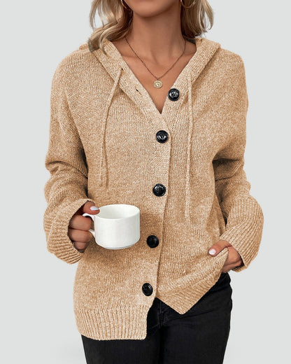 Women's Button Front Hooded Cardigan