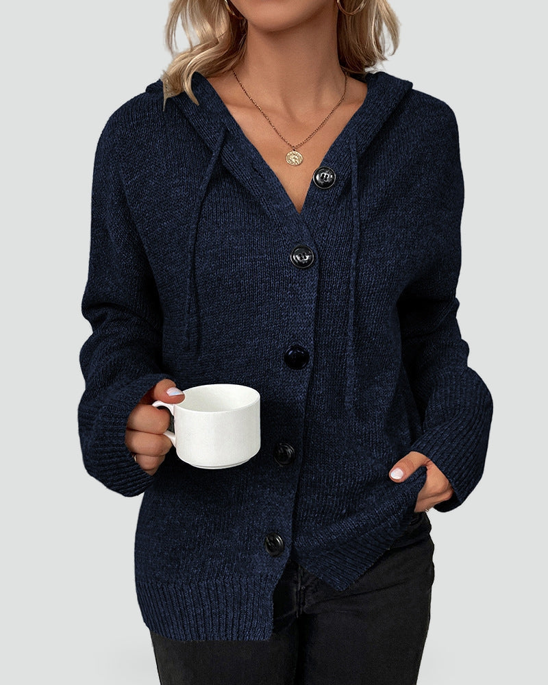 Women's Button Front Hooded Cardigan