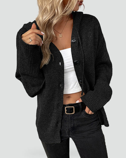 Women's Button Front Hooded Cardigan