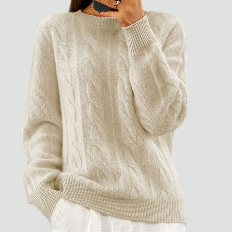 Women's Cable Knit Round Neck Sweater