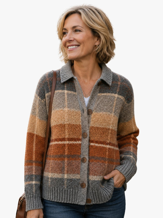 Women's Patterned Button Front Collar Cardigan
