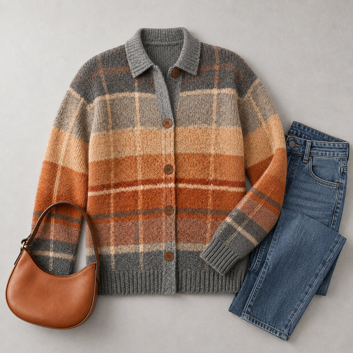 Women's Patterned Button Front Collar Cardigan