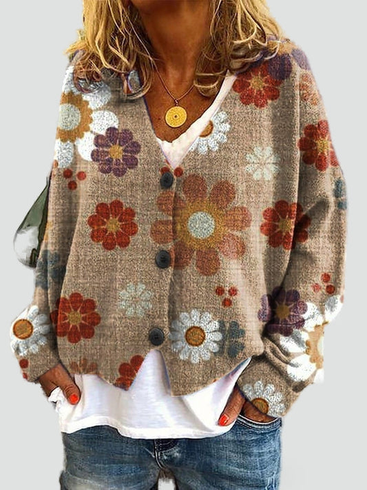 Women's Patterned V Neck Cardigan
