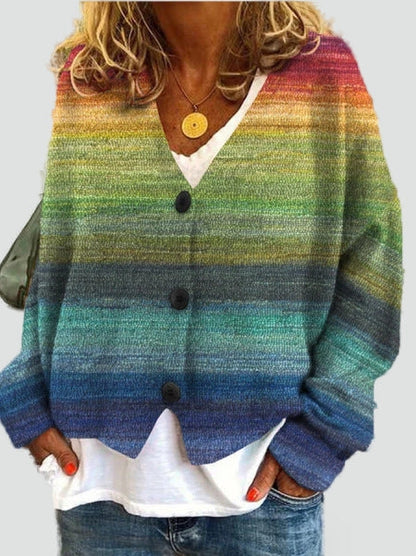 Women's Patterned V Neck Cardigan