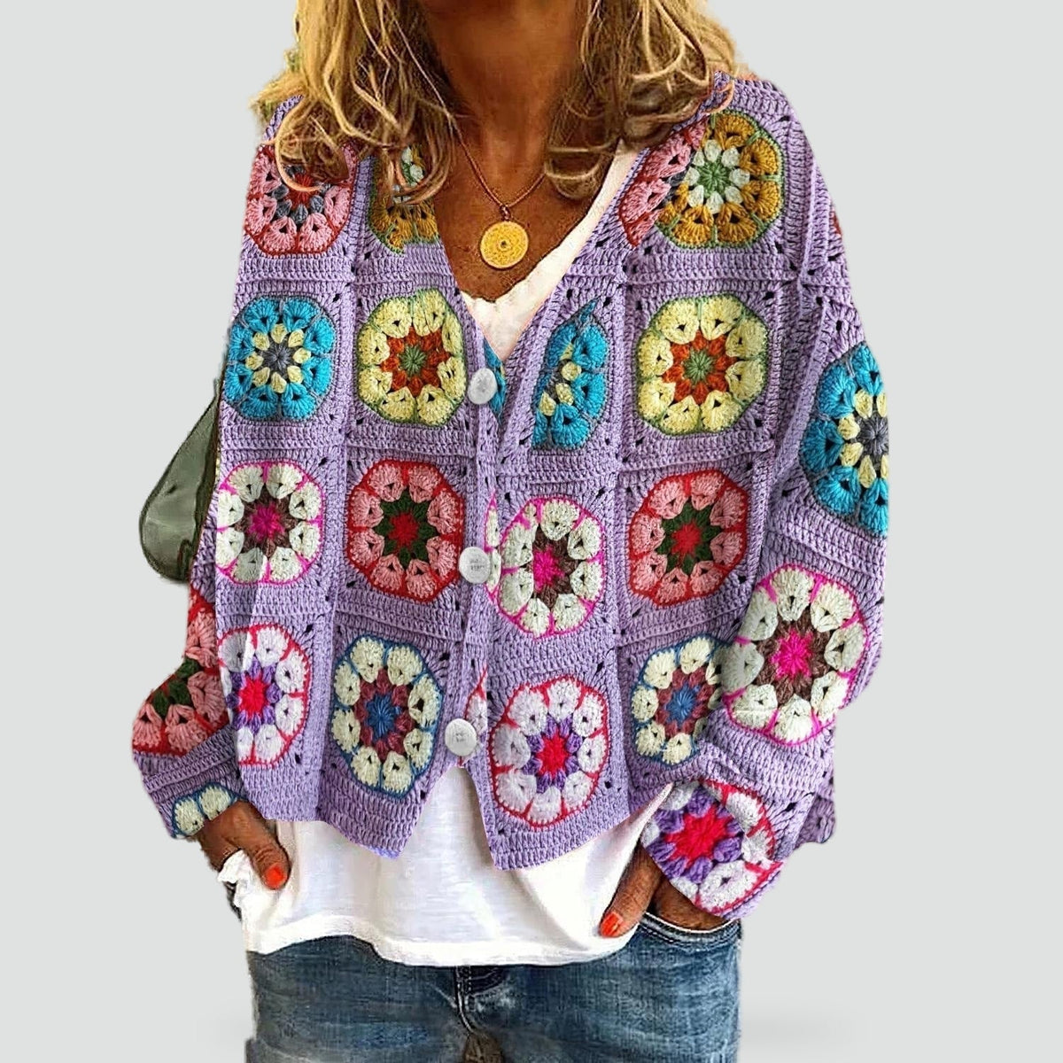 Women's Patterned V Neck Cardigan