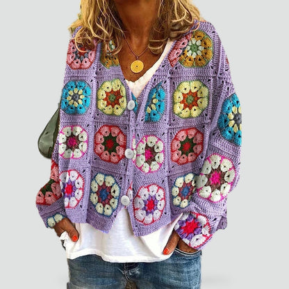 Women's Patterned V Neck Cardigan