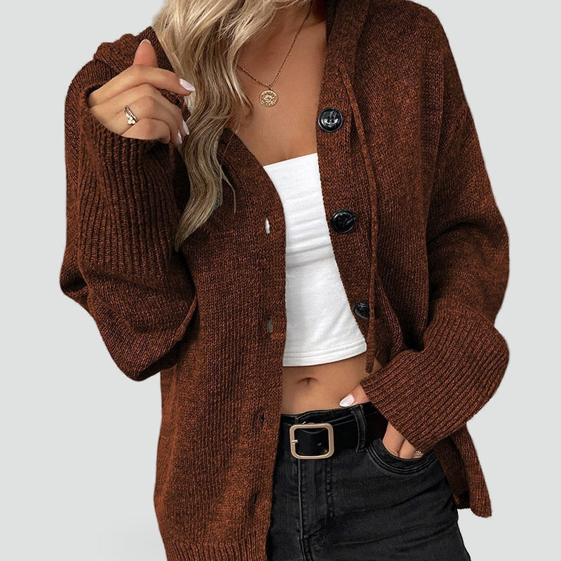 Women's Button Front Hooded Cardigan