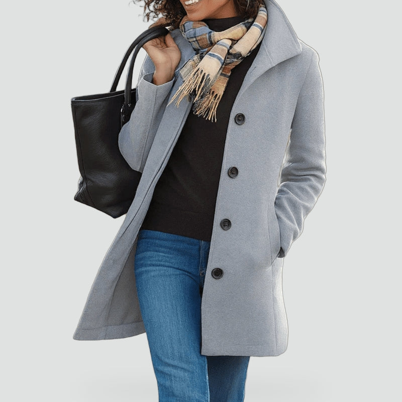 Women's Hooded Button Front Wool Coat