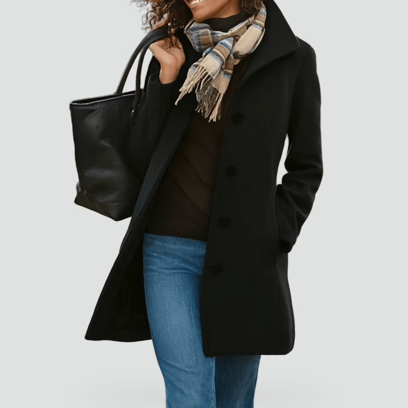 Women's Hooded Button Front Wool Coat