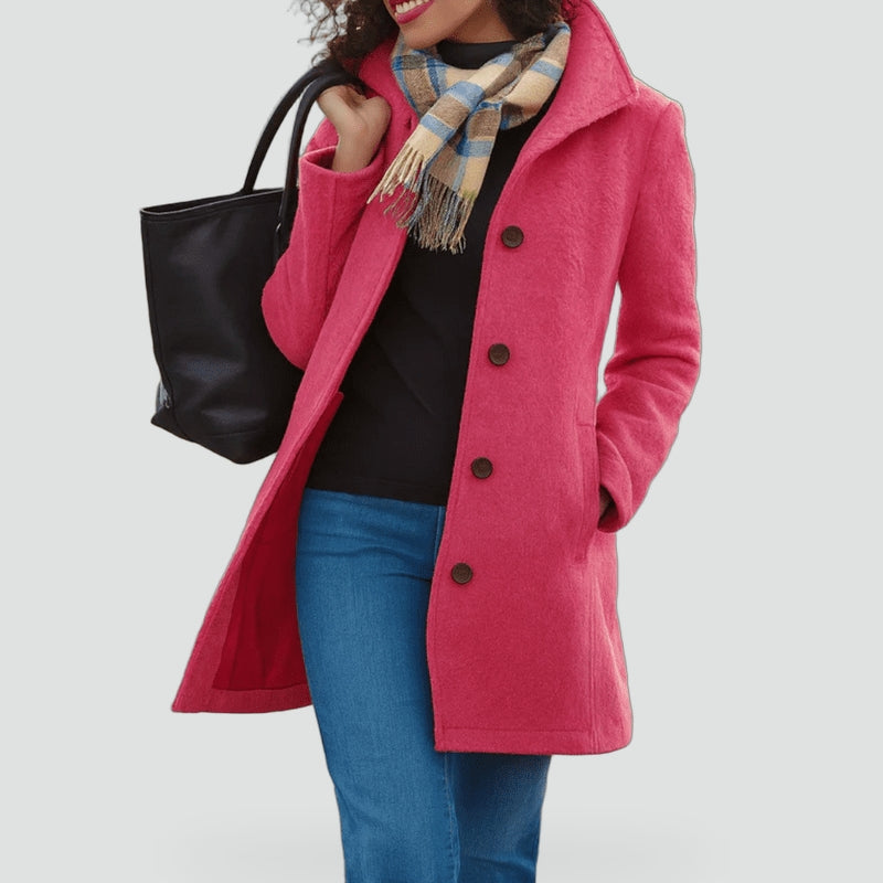Women's Hooded Button Front Wool Coat