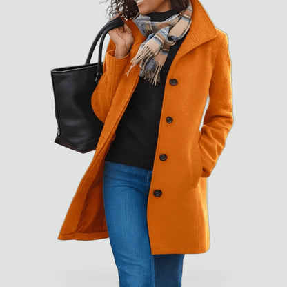 Women's Hooded Button Front Wool Coat