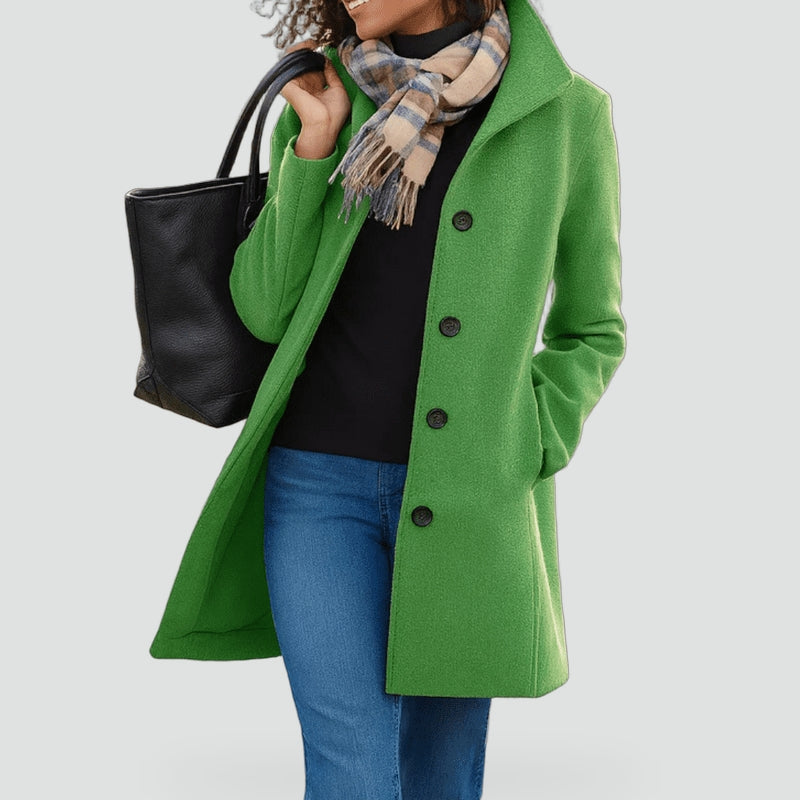 Women's Hooded Button Front Wool Coat