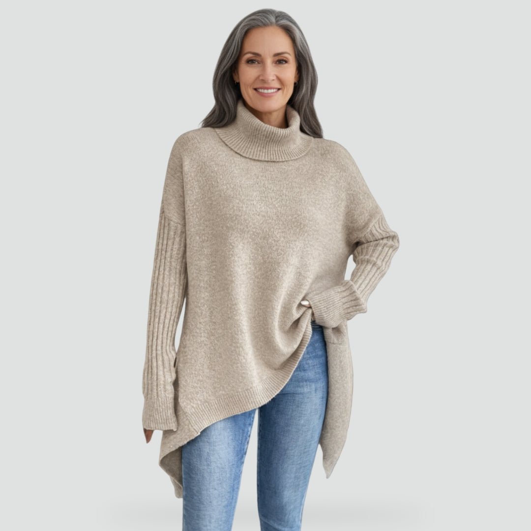 Women's Oversized Asymmetrical Hem Turtleneck Sweater