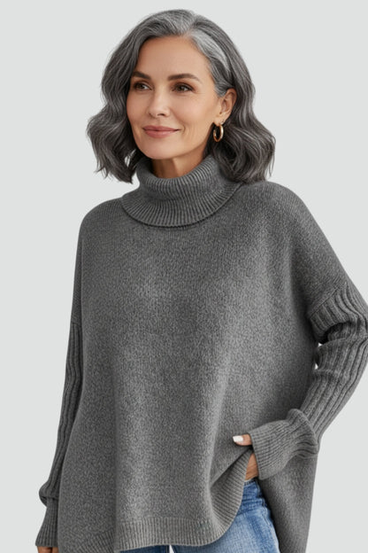 Women's Oversized Asymmetrical Hem Turtleneck Sweater