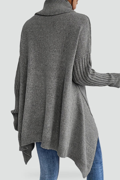 Women's Oversized Asymmetrical Hem Turtleneck Sweater