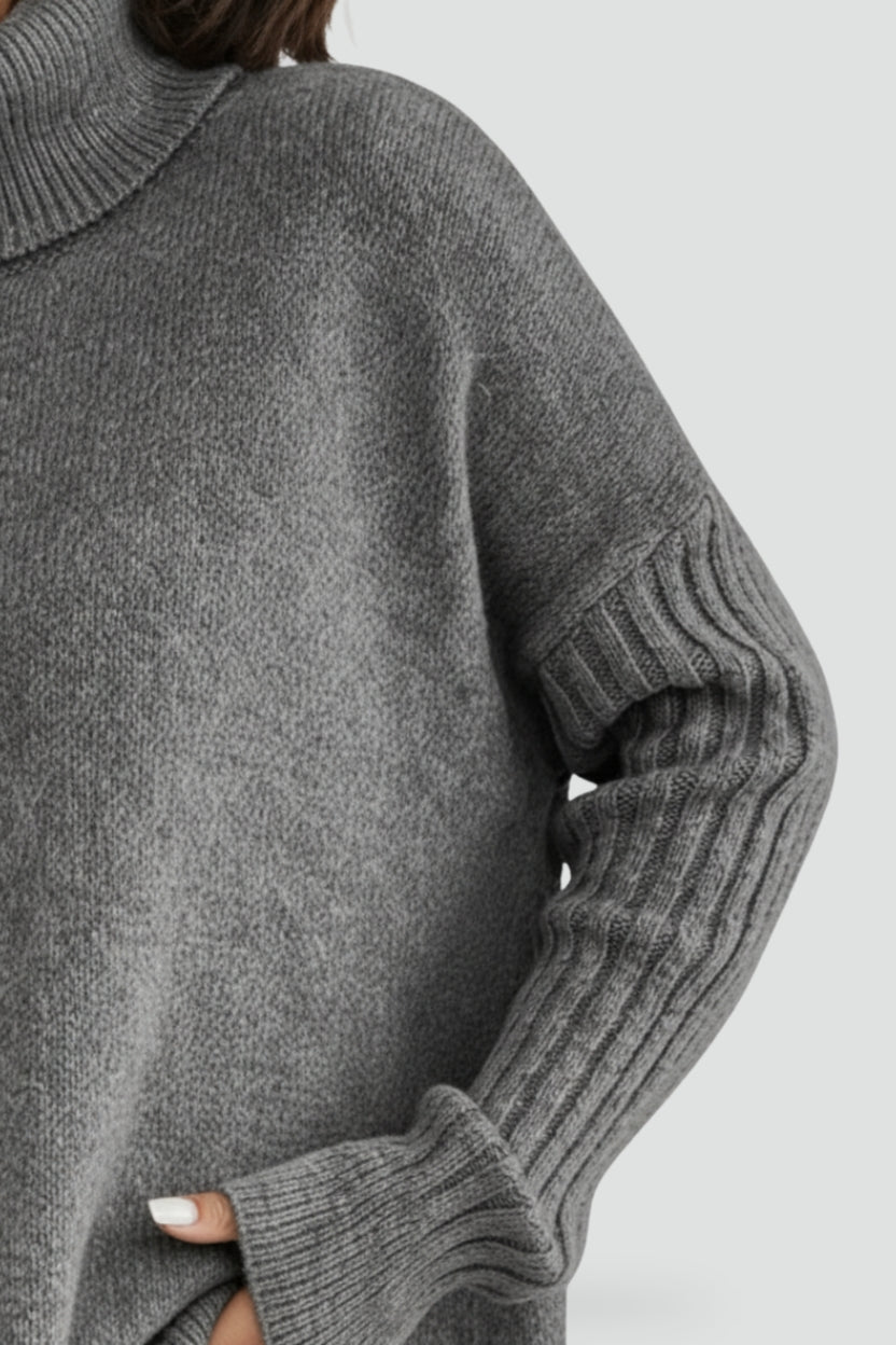 Women's Oversized Asymmetrical Hem Turtleneck Sweater