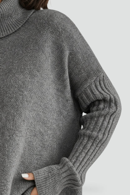 Women's Oversized Asymmetrical Hem Turtleneck Sweater