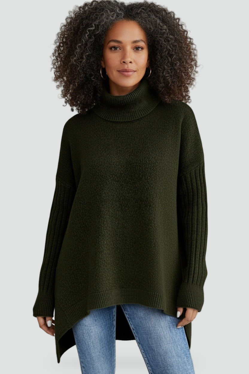 Women's Oversized Asymmetrical Hem Turtleneck Sweater