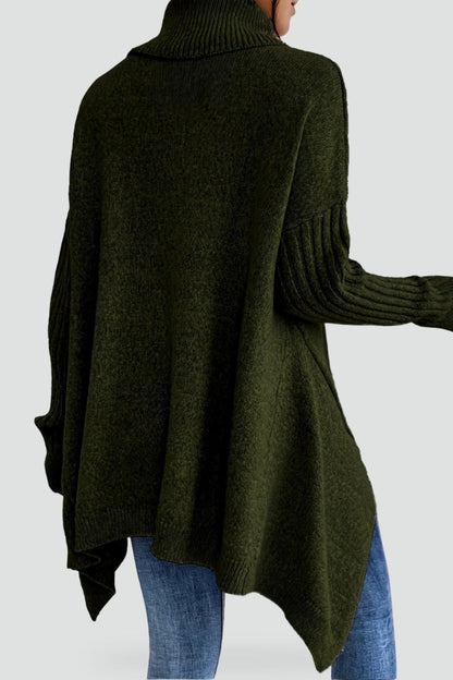 Women's Oversized Asymmetrical Hem Turtleneck Sweater