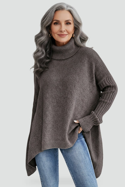Women's Oversized Asymmetrical Hem Turtleneck Sweater