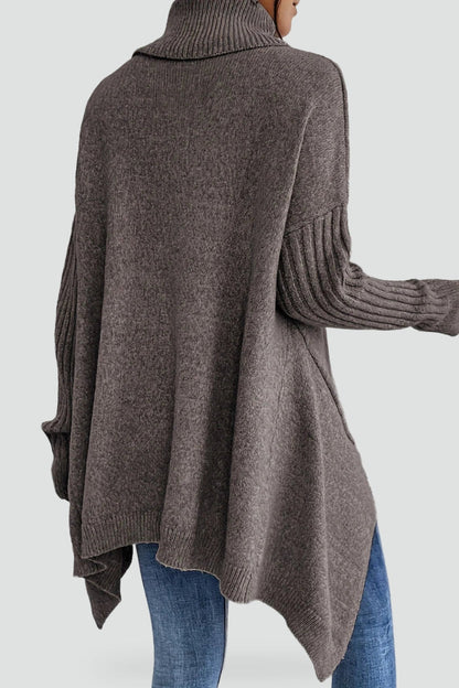 Women's Oversized Asymmetrical Hem Turtleneck Sweater