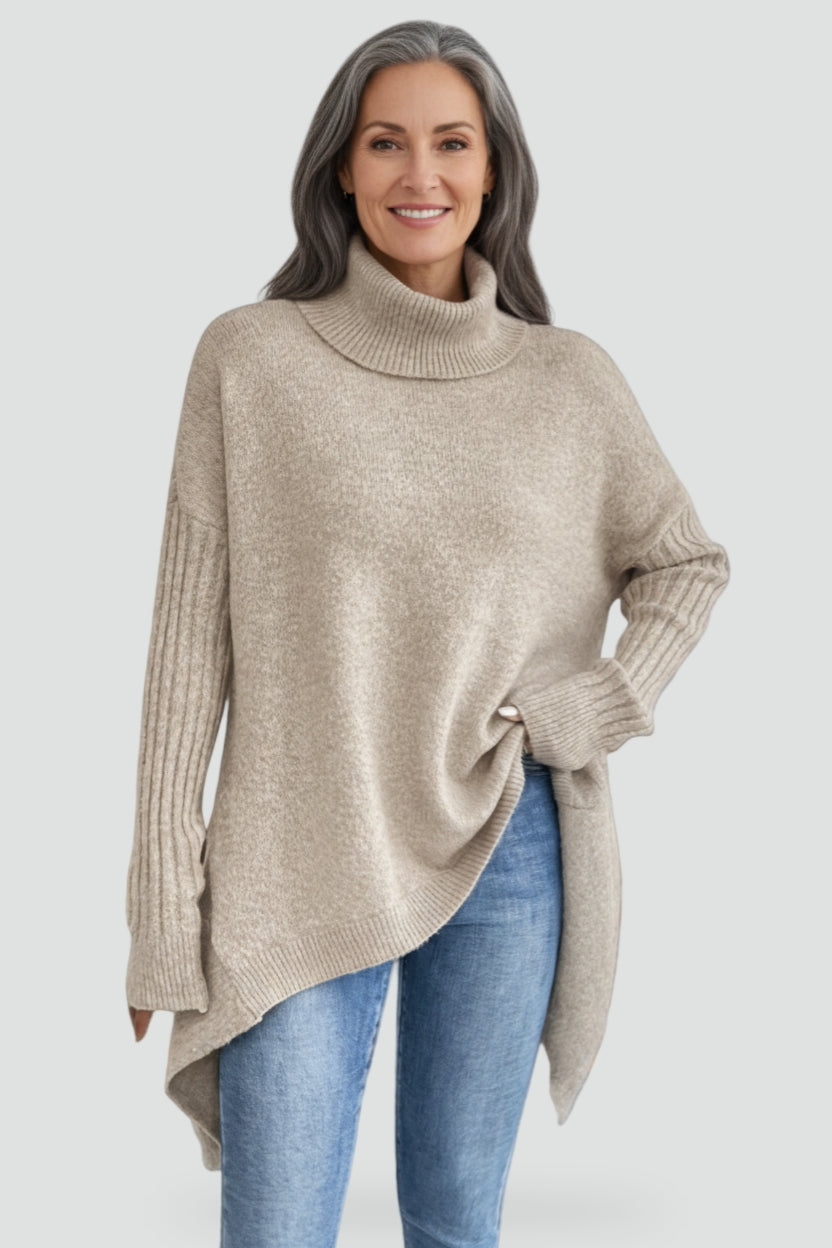 Women's Oversized Asymmetrical Hem Turtleneck Sweater