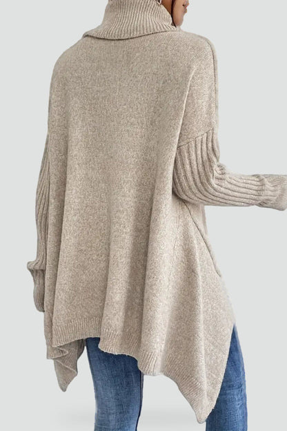 Women's Oversized Asymmetrical Hem Turtleneck Sweater