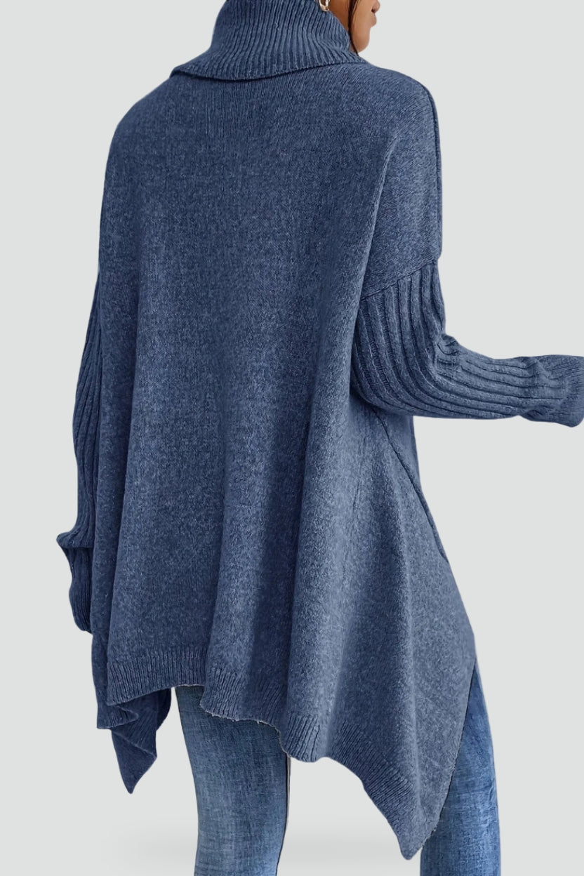 Women's Oversized Asymmetrical Hem Turtleneck Sweater