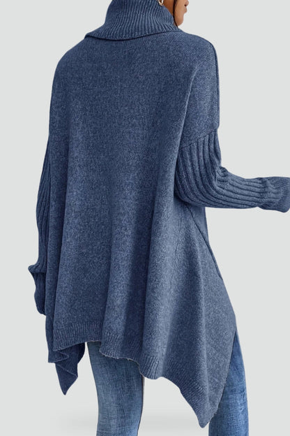 Women's Oversized Asymmetrical Hem Turtleneck Sweater