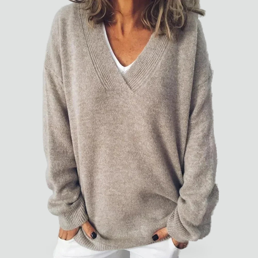 Women's Loose Fit Knit V Neck Sweater